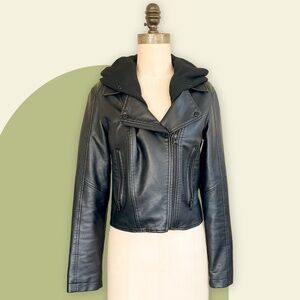 Tart Collections Pleather Moto Jacket with Removable Hood in Black
